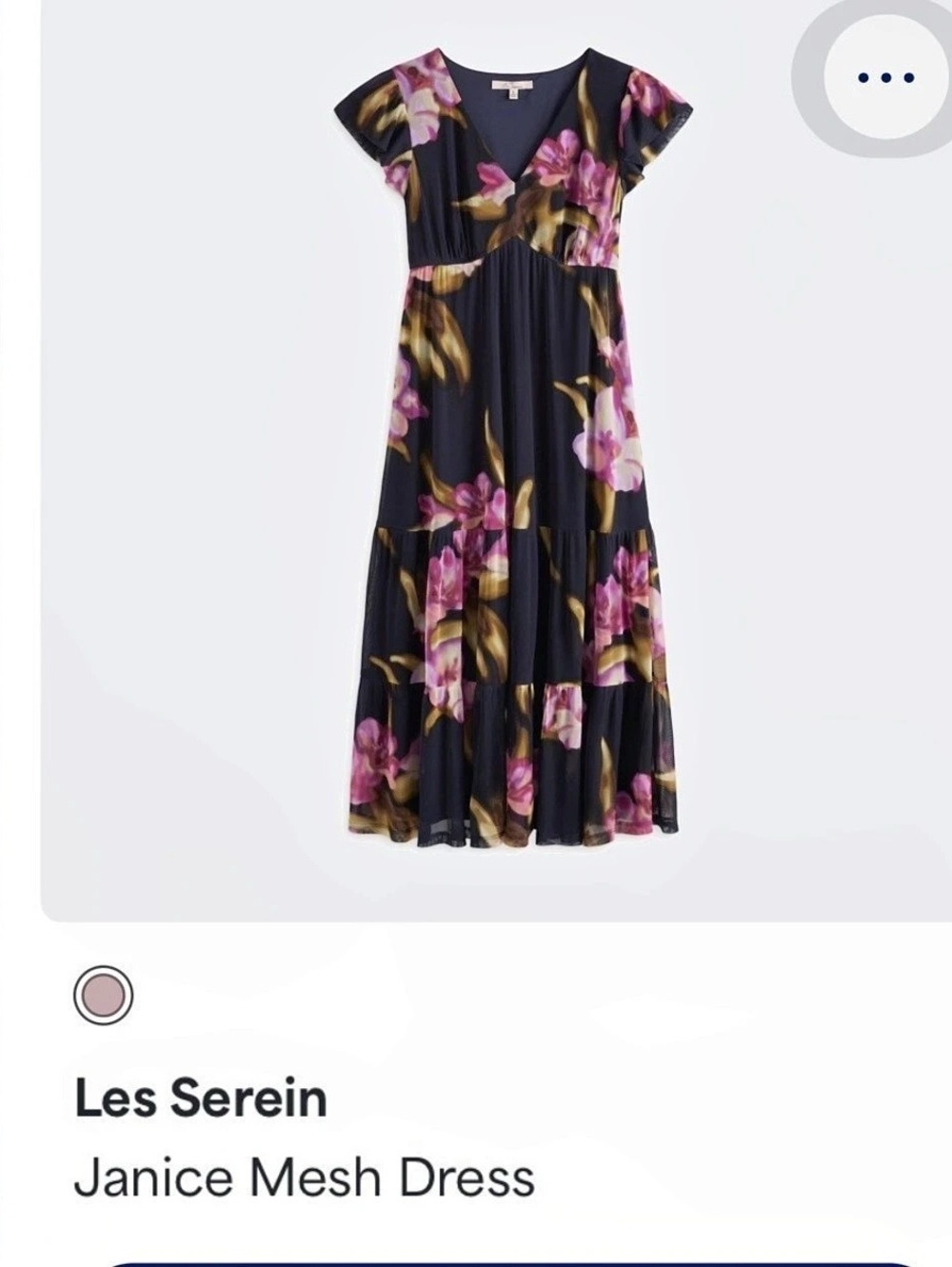 Les Serain Janice Mesh Floral Midi Dress in Black & Pink Size XL